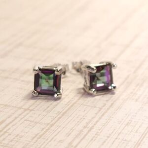 Mystic Gemstone Square Stud Earrings